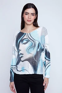 Portrait print knit sweater