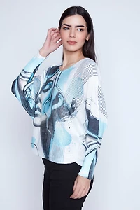 Portrait print knit sweater
