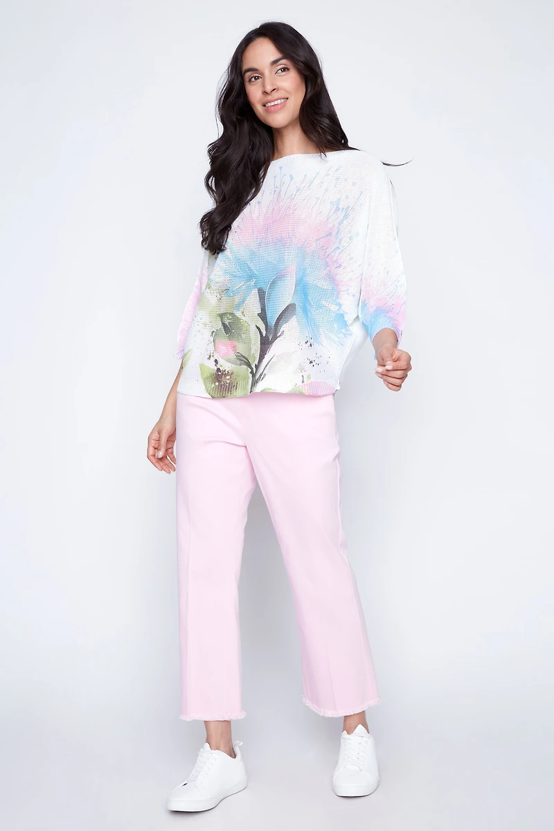 Floral splash print knit sweater