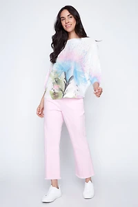 Floral splash print knit sweater