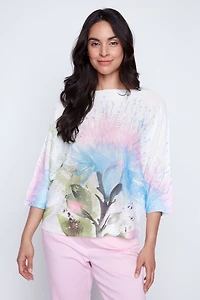 Floral splash print knit sweater