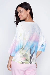 Floral splash print knit sweater