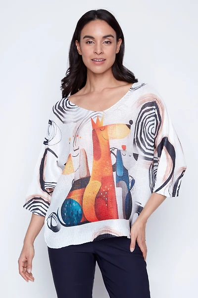 Dog print knit sweater