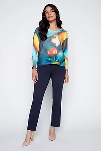 Lady with flower print sweater