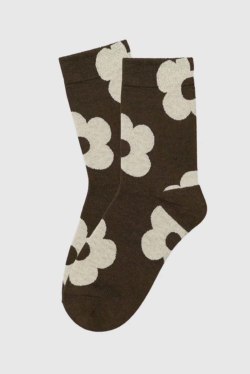 Large daisy print socks