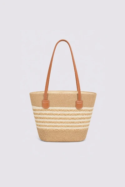 Textured straw tote bag