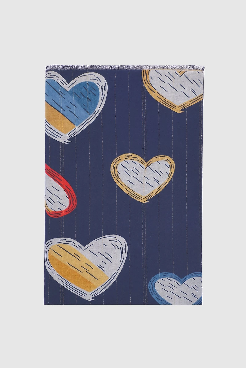 Hearts with lurex print scarf