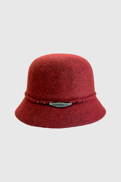 Cloche hat with hardware trim