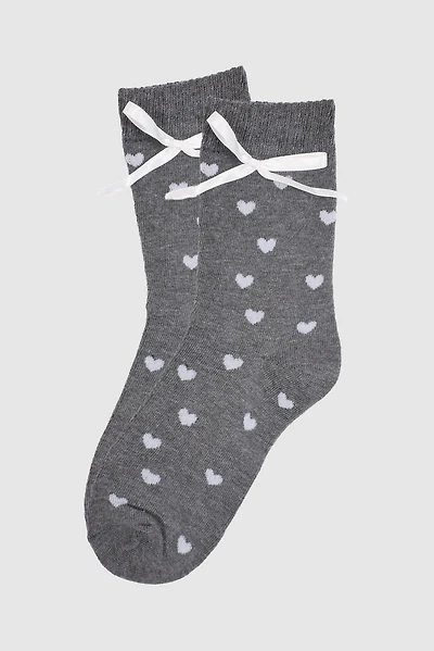 Heart design socks with bow trim