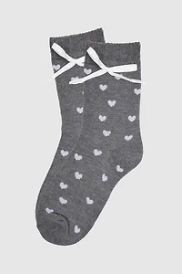 Heart design socks with bow trim