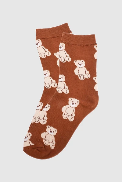 Plush teddy bear print socks