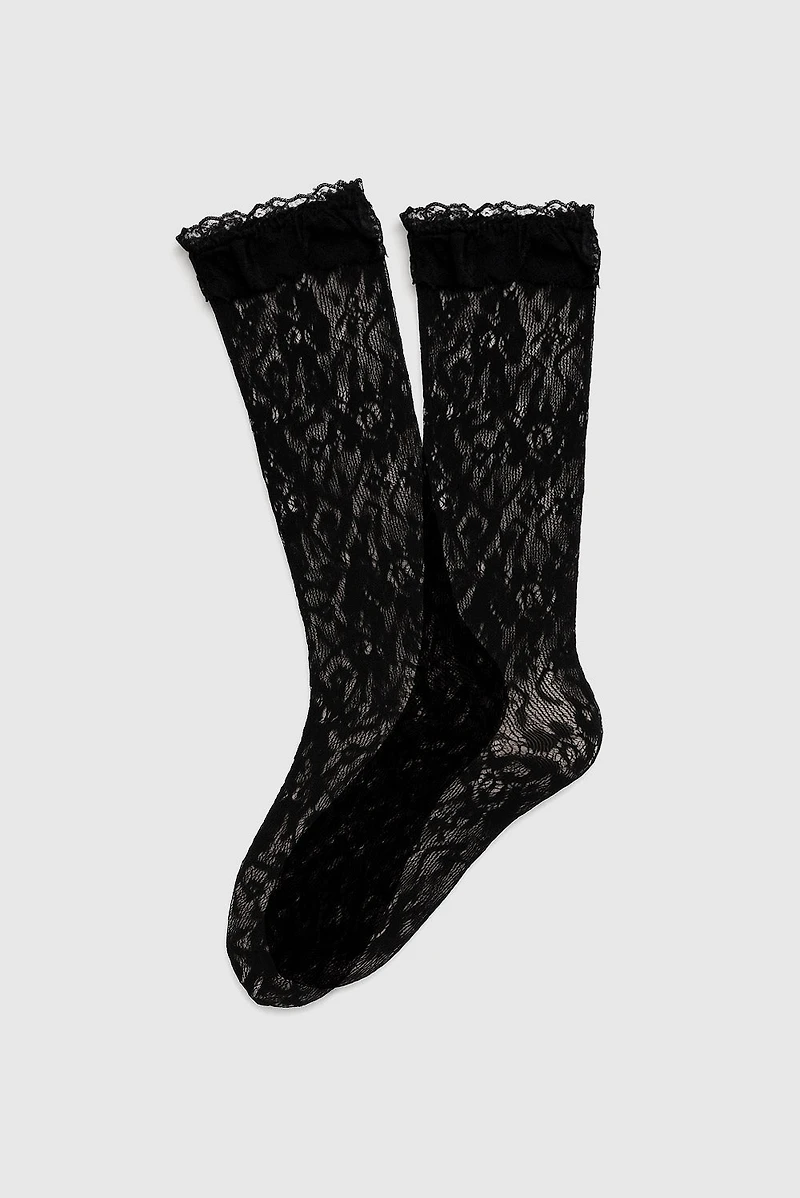 Lace ruffle trim ankle socks
