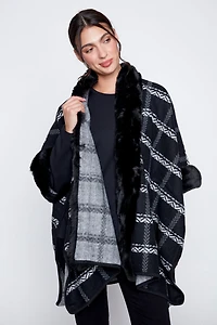Plaid cape with fur trim