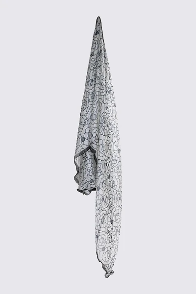 Black and white botanical scarf