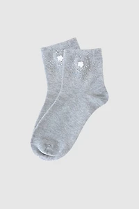 Heart embroidered ankle socks