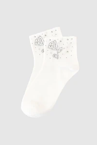 Rose embroidered ankle socks
