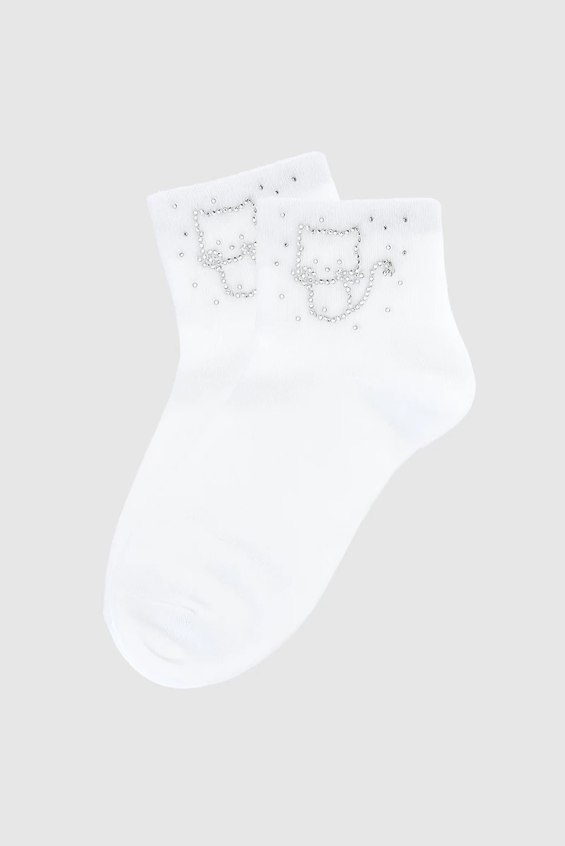 Kitten embroidered ankle socks