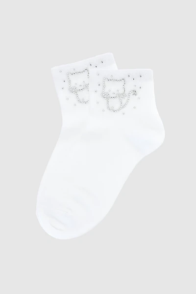 Kitten embroidered ankle socks
