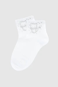 Kitten embroidered ankle socks