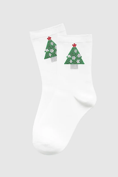 Les chaussettes à paillettes motif sapin de Noël