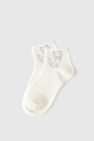 Les chaussettes avec chat brodé et nœud rouge