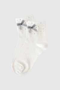 Rhinestone and ribbon bow accent ankle socks