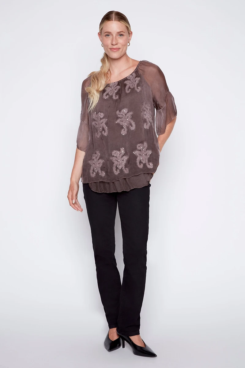 Leaf embroidery tunic