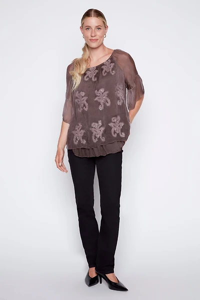 Leaf embroidery tunic