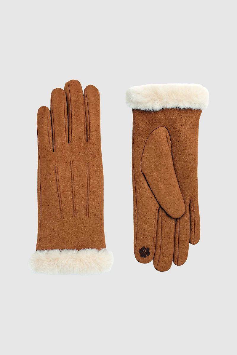 Solid gloves with faux fur trim