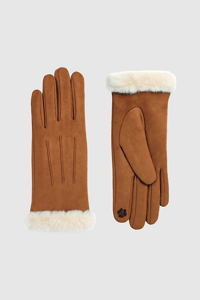 Solid gloves with faux fur trim