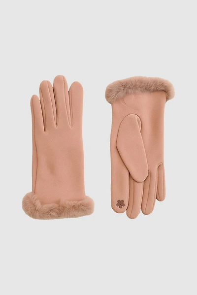 Solid gloves with faux fur trim