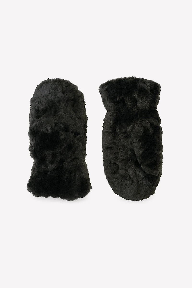 Solid faux fur mitt