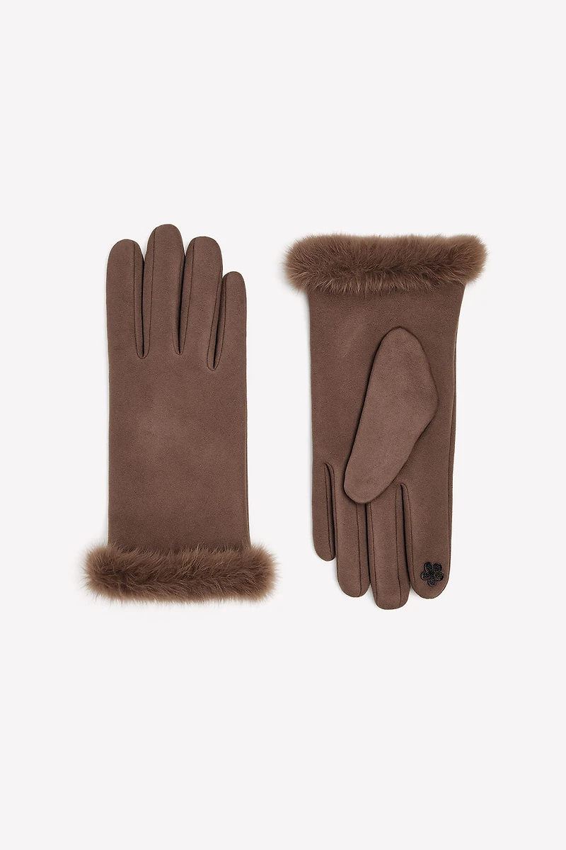 Solid gloves with faux fur trim