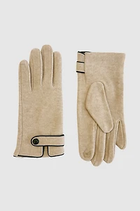 Knit gloves with pleather and snap detail