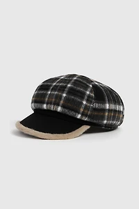 Plaid cap with sherpa trim