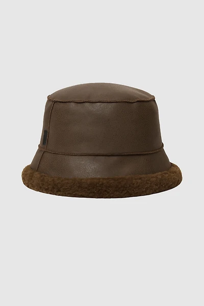 Pleather hat with sherpa trim