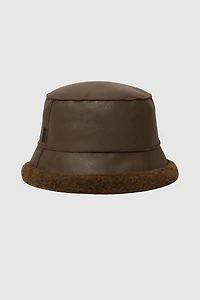 Pleather hat with sherpa trim