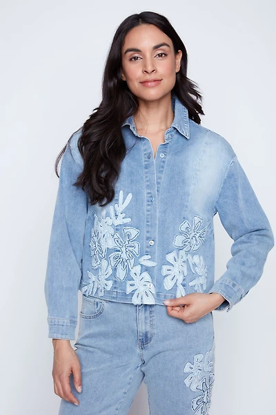 Leaf applique jean jacket
