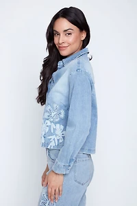 La veste en denim à application de feuille