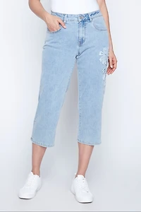 Leaf applique denim capri