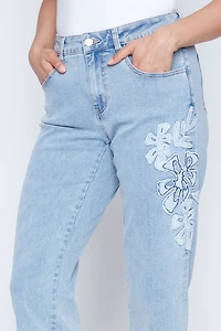 Leaf applique denim capri