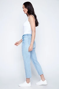 Tonal embroidery denim capri