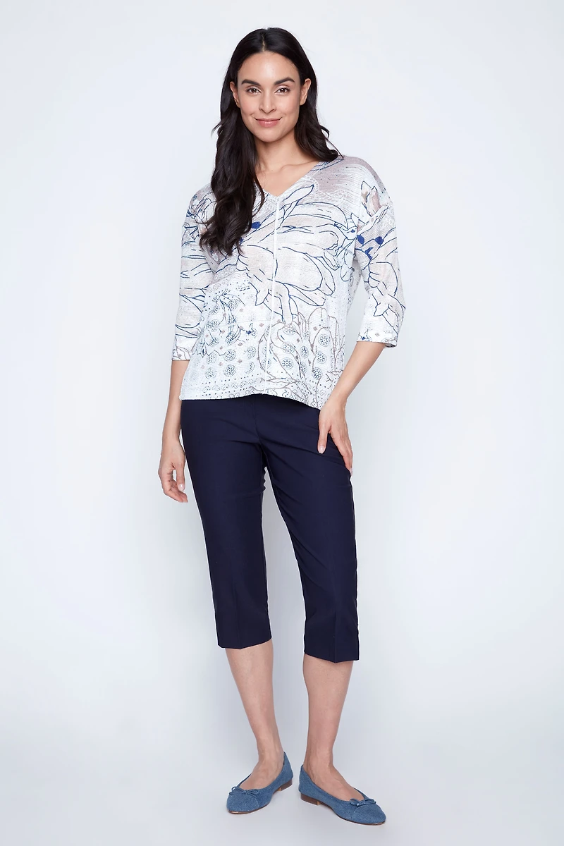 Abstract print knit top