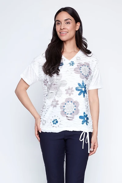 Floral print burn out top
