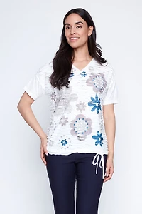 Floral print burn out top