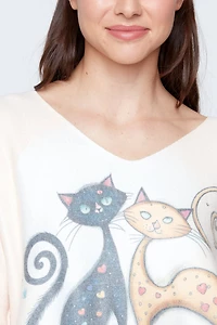 Dolman sleeve two cats print top