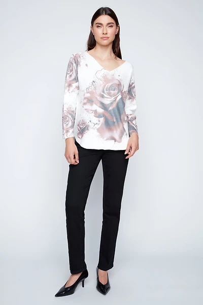 Dolman sleeve roses print top