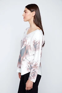 Dolman sleeve roses print top
