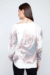Dolman sleeve roses print top