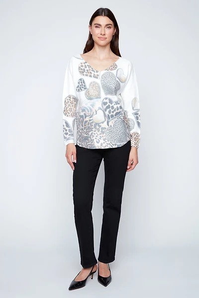 Dolman sleeve animal hearts print top